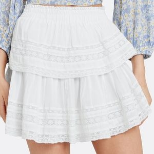 LoveShackFancy White Ruffle Lace Mini Skirt